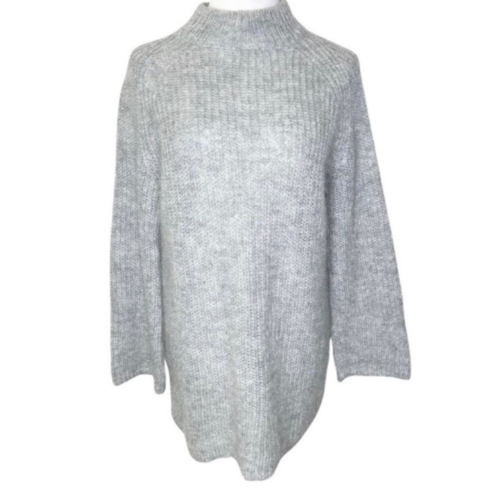 COS Mockneck Tunic Sweater Size Small Gray Mohair Wool Blend Gray Monochrome